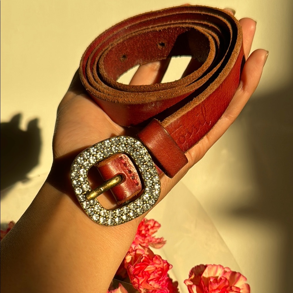 Fossil rhinestone leather Belt
